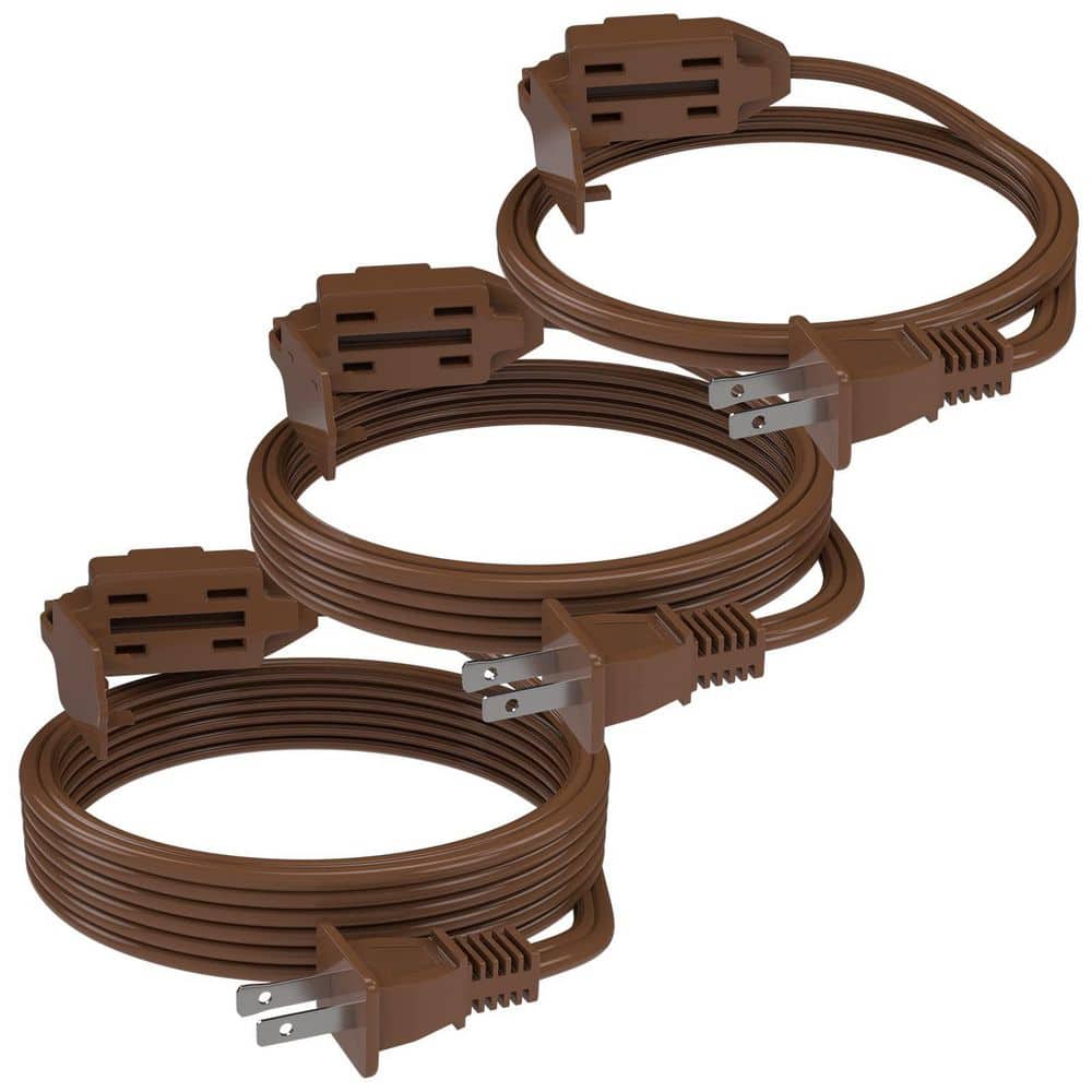 3 Pack Premium 6/9/12 ft. 16/2 SPT-2 Indoor Extension Cord with 3-Outlet Safety Cover for Home Office Brown price history on PriceWatchPro