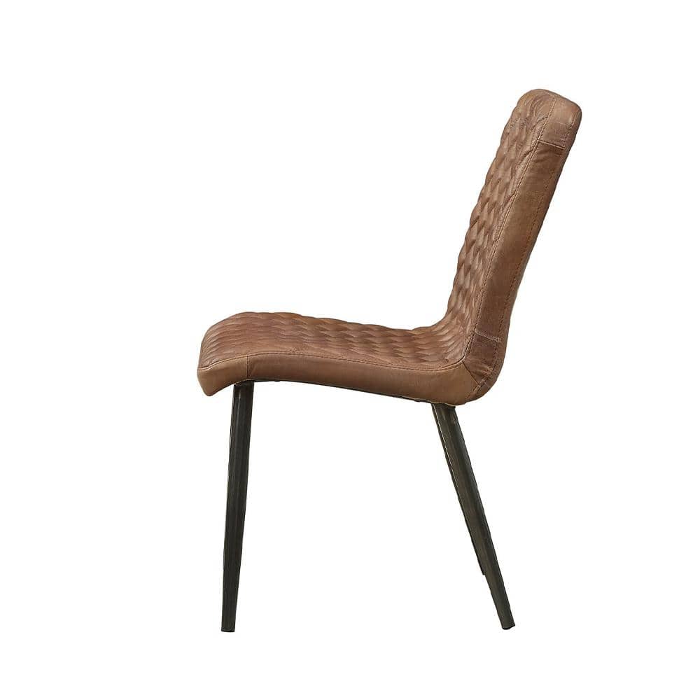 Low-Profile Vintage Chocolate Leather Side Chair with Metal Legs