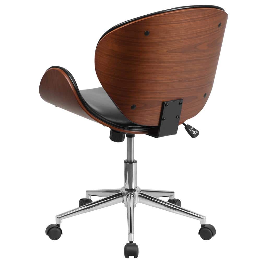 Walnut Wood & Black LeatherSoft Executive Swivel Office Chair