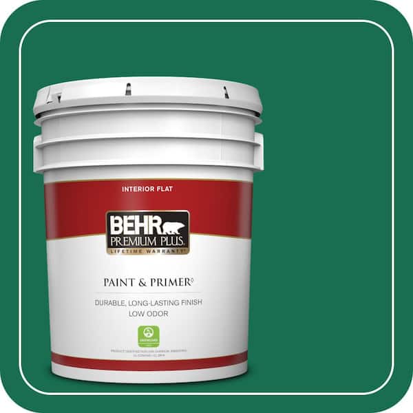 BEHR PREMIUM PLUS 5 gal. #S-H-470 Precious Emerald Flat Low Odor Interior Paint & Primer