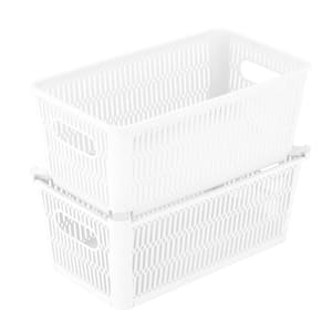 11.4 in. L x 6.5 in. W x 4.5 in. H 2 Pack Slide 2 Stack It Small Storage Tote Baskets Closet Drawer Organizer in White