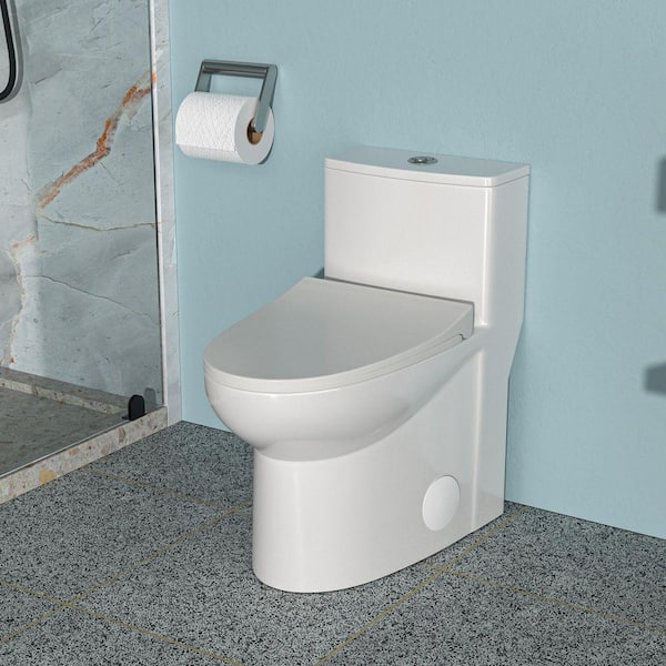 12 inch 1-piece 1.1/1.6 GPF Water-Efficient Ceramic Dual Flush Elongated Toilet in White Soft Closing Seat Included