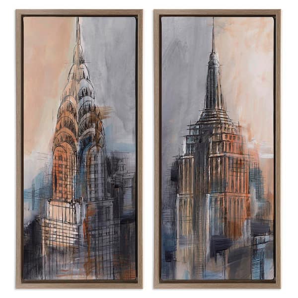 Stupell Industries City Architecture Sketches by Ethan Harper 2 Pieces Brown Floater Frame Abstract Graphic Art Print 31 in. x 15 in.