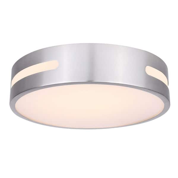 CANARM NIVEN 13 in. 1 Light Integrated LED Brushed Nickel Modern Flush Mount with Frosted Acrylic Shade
