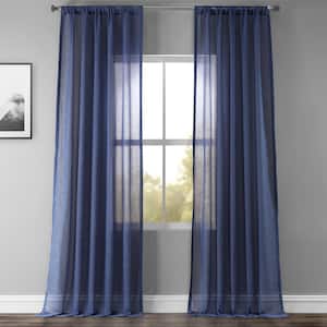 Blue Lapis Solid Rod Pocket Sheer Curtain - 50 in. W x 108 in. L (1 Panel)