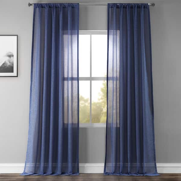 Exclusive Fabrics & Furnishings Blue Lapis Solid Rod Pocket Sheer Curtain - 50 in. W x 108 in. L (1 Panel)