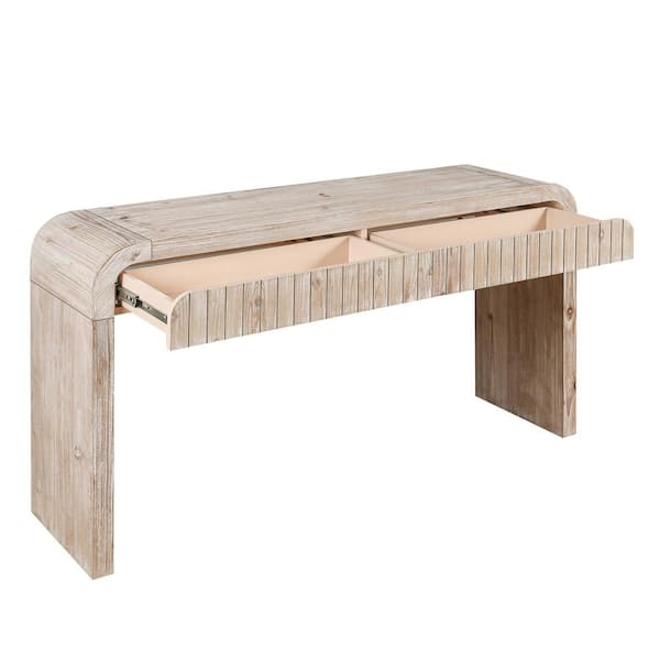 59 in. Natural Rectangle Solid Wood Console Table with 2
