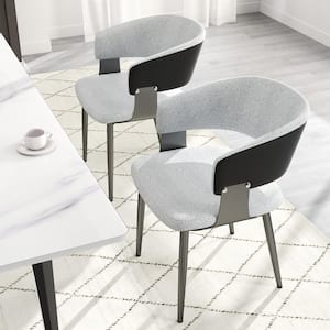 Set of 6 Modern Dining Chairs Teddy Fleece and PU Leather Upholstered Seat Curved Open Back in White