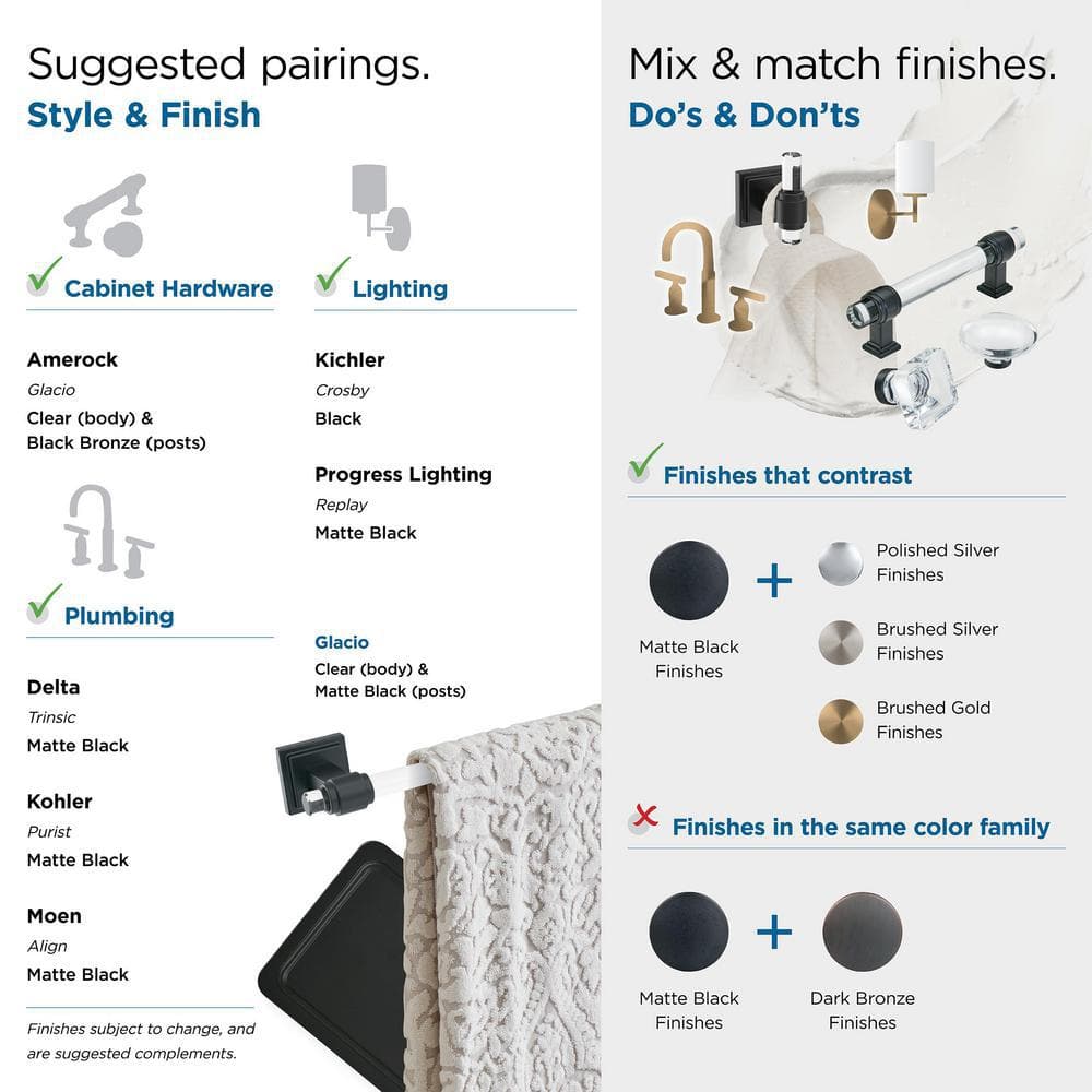 Glacio 8 Inch Clear and Matte Black Wall Mounted Towel Bar