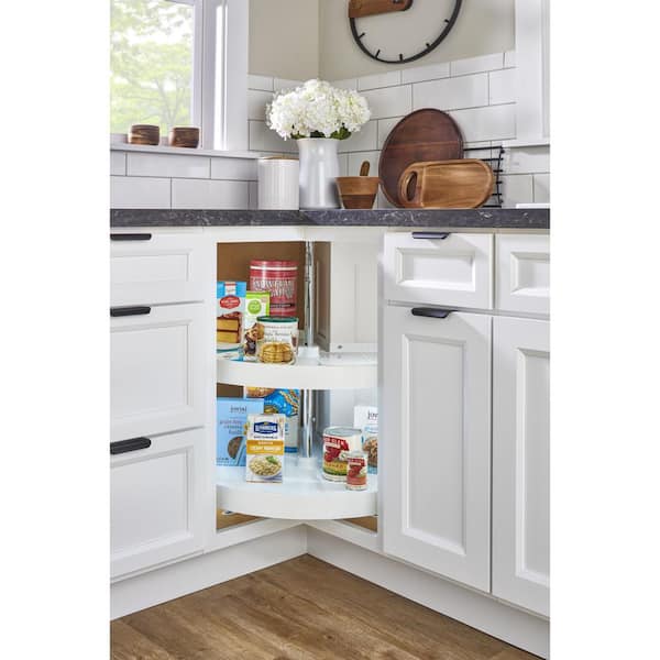 2-Shelf White 18 in. Lazy Susan Pie-Cut Polymer