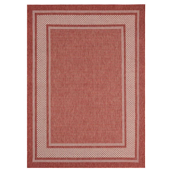 Home Dynamix Tripoli Julie Terracotta/Ivory 8 ft. x 10 ft. Border Indoor/Outdoor Area Rug