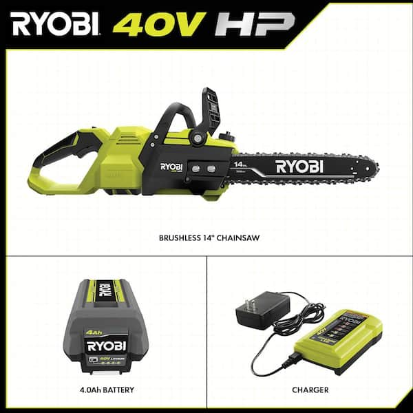 Cordless Chain Saw, Brushless Motor, 40-Volt Battery & Charger, 14-In.