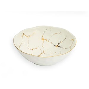 White Porcelain Bowl with Gold Design - 8.75"D x 3"H