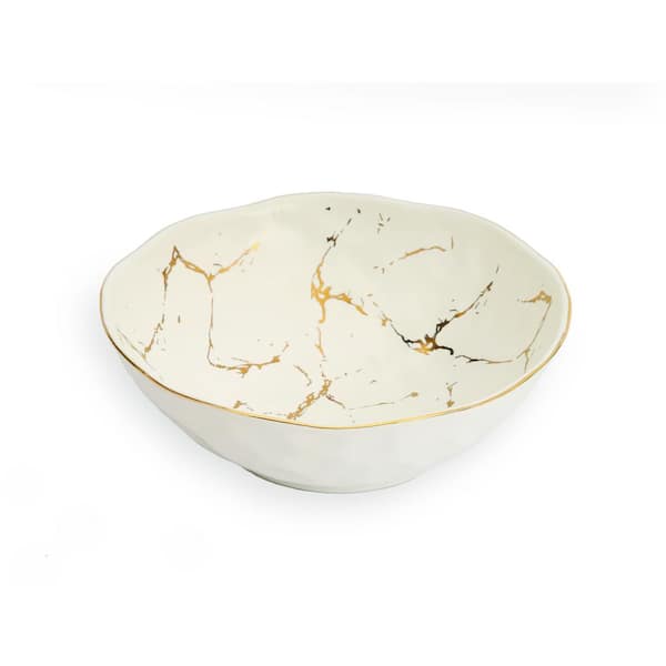 C T Classic Touch White Porcelain Bowl with Gold Design - 8.75"D x 3"H