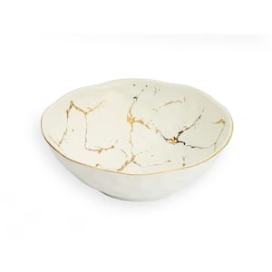 White Porcelain Bowl with Gold Design -7"D x 2.25"H