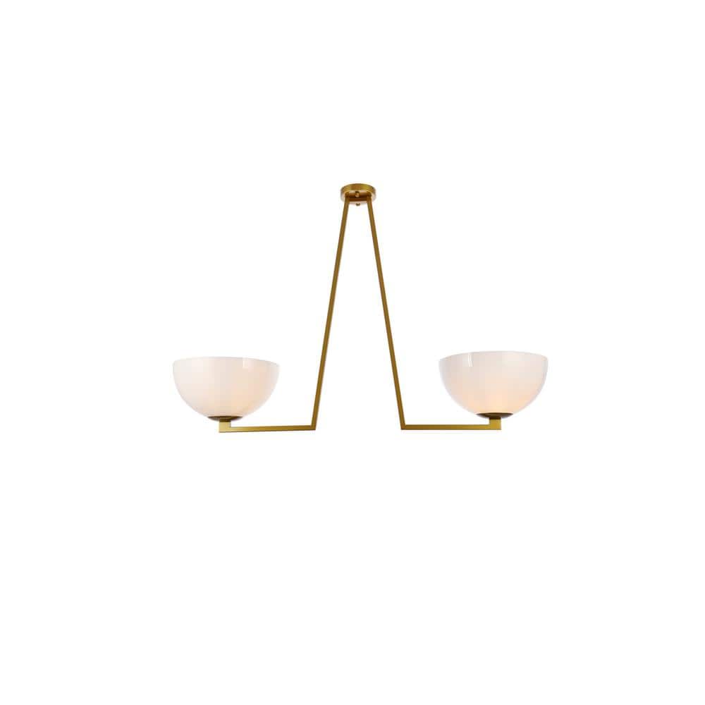 Timless Home 46.1 in. 2-Light Midcentury Modern/School House Brass and Whit