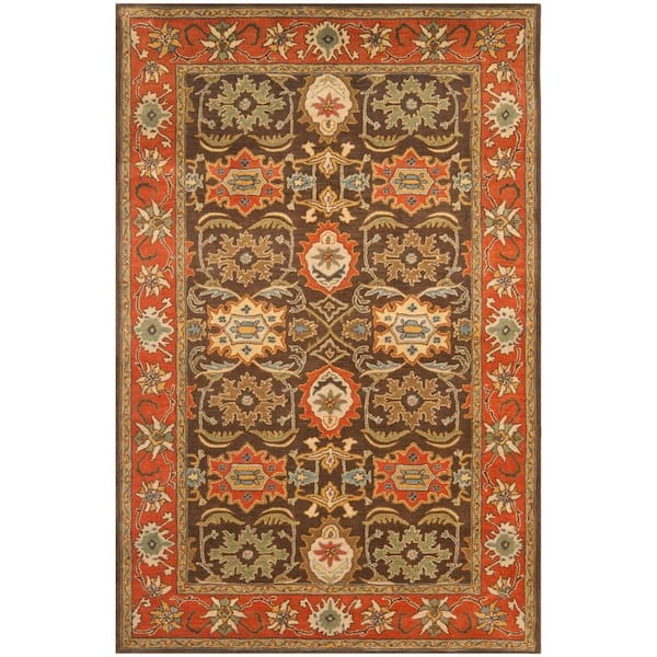 SAFAVIEH Heritage Chocolate/Tangerine 6 ft. x 9 ft. Border Area Rug
