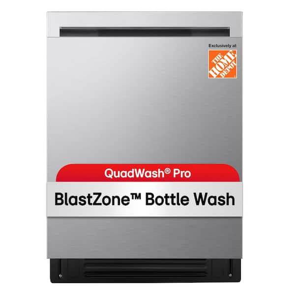 24 in. Top Control Standard Dishwasher with QuadWash, 3rd Rack, FlushFit, Blastzone Bottle Wash in Stainless Steel