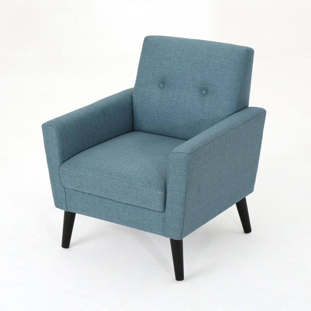 Mid-Century Blue Wood Club Chair with Dark Brown Legs
