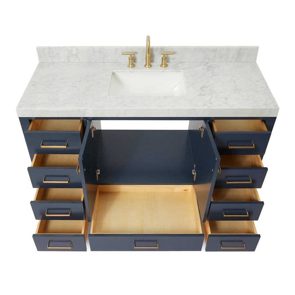 Midnight Blue 54" Freestanding Vanity with Carrara Marble Top
