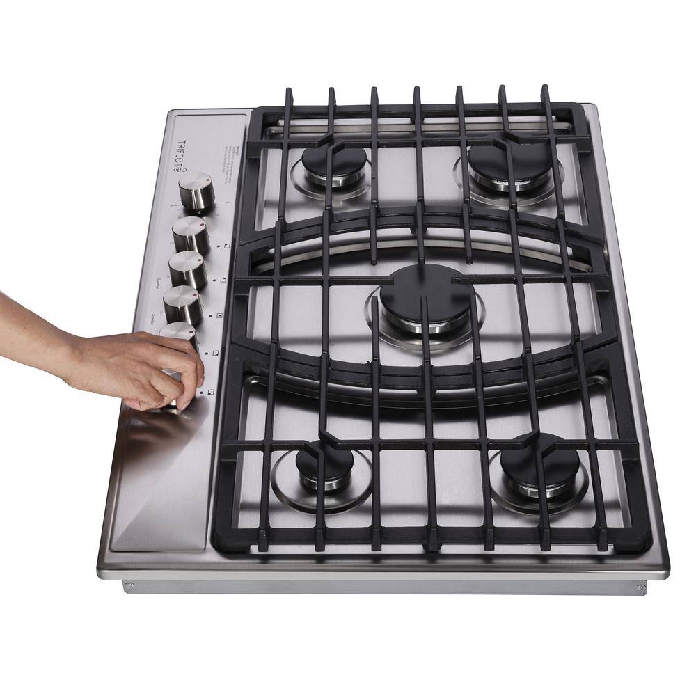 30 Inch Stainless Steel 5-Burner Gas Cooktop with Cast Iron Grates