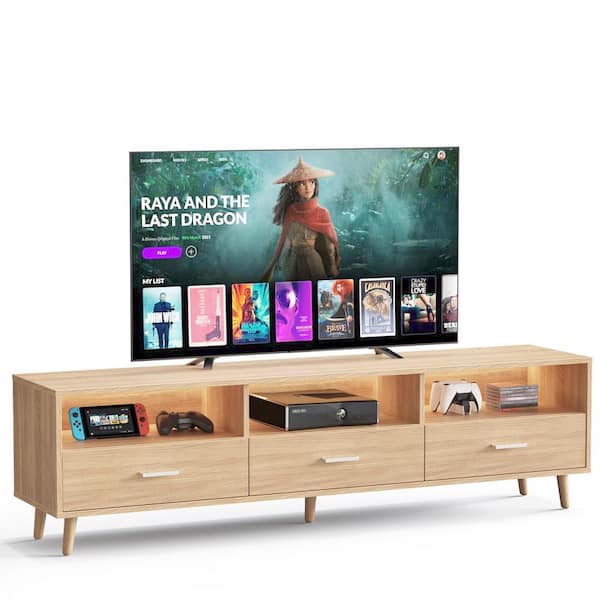 CSC DECOR INC Natural 63 in. LED TV Stand TV Cabinet Modern Entertainment Center Fits TVs up to 70 in. with Storage