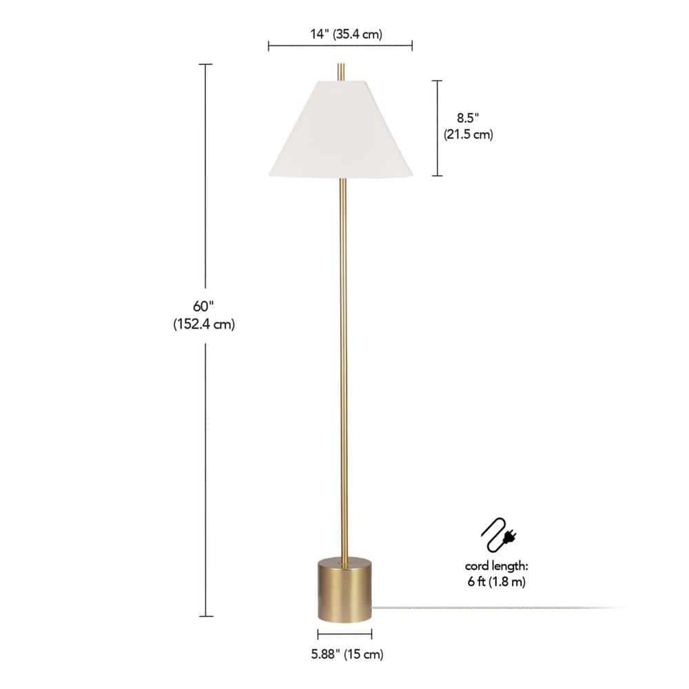 60" Matte Brass Floor Lamp with Beige Linen Shade