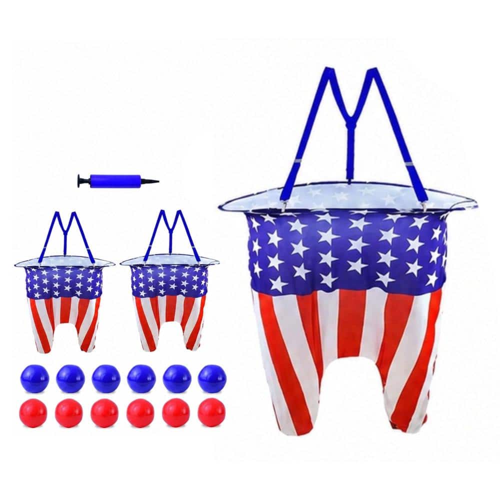 2-Pack Patriotic Granny Pants Ring Toss Game Set with Pump and 12 Balls for Adults Independence Day Outdoor Yard Game