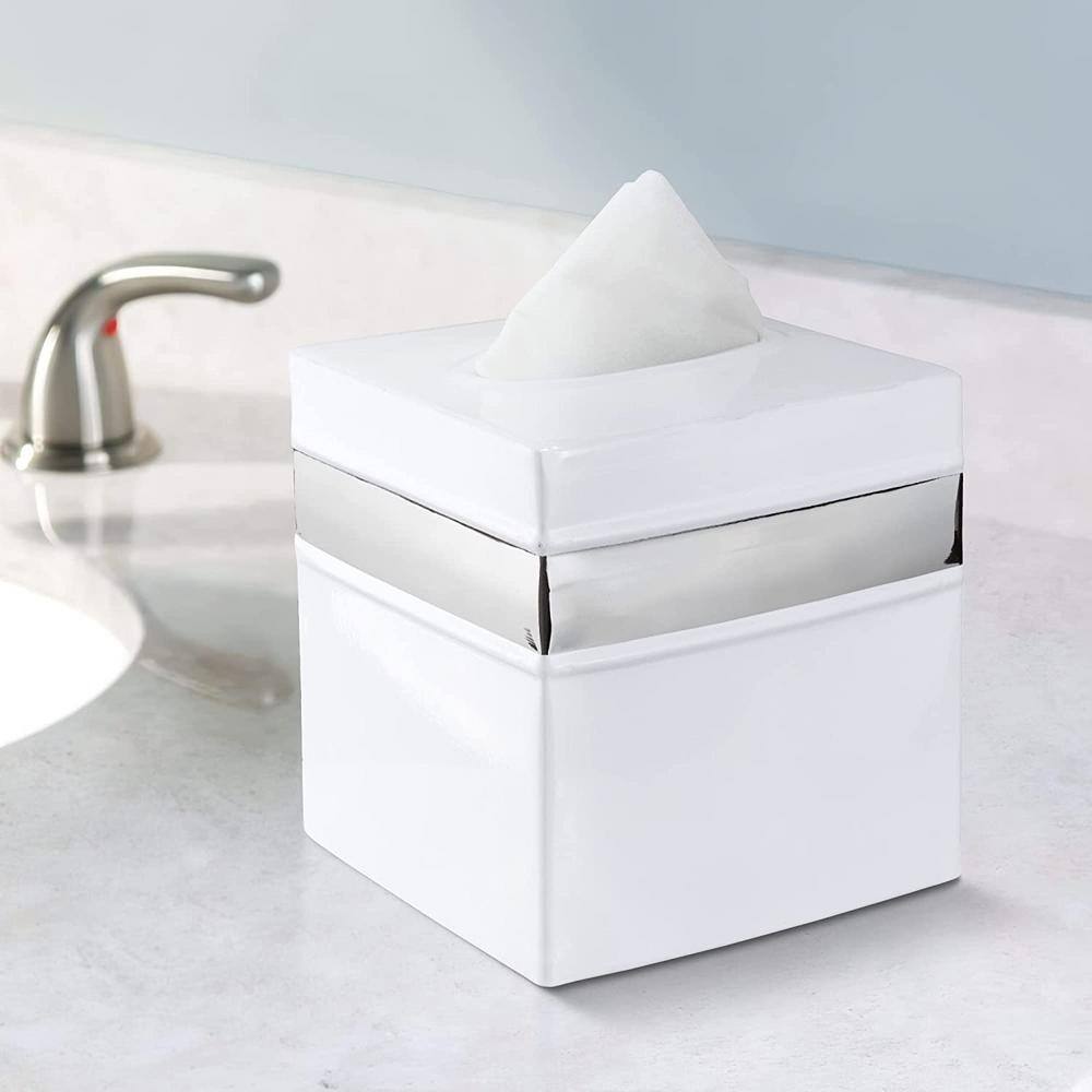 White and Nickel Aluminum Tissue Box Cover