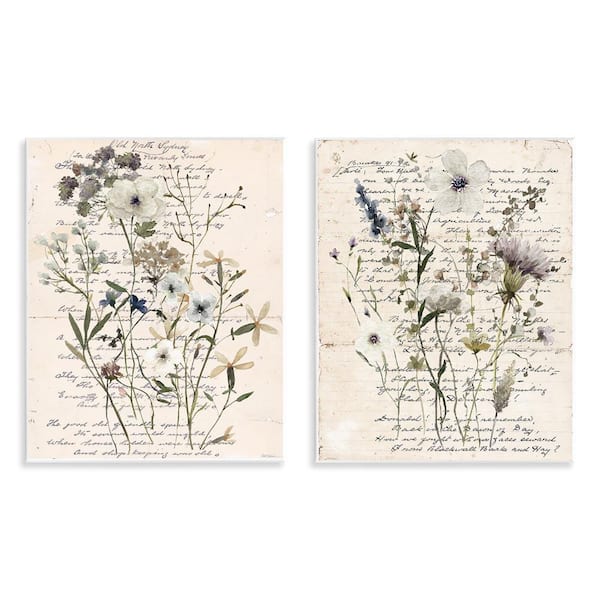 Stupell Industries Vintage Letters with Botanicals by Carol Robinson 2-Pieces Unframed Nature Graphic Art Print 14 in. x 11 in.