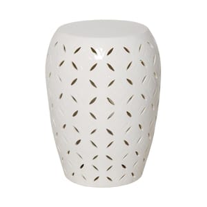 Lattice White Ceramic 20 in. Garden Stool