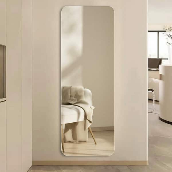 Silver 56 in. W x 15 in. H Full Length Mirror Wall-Mounted Round