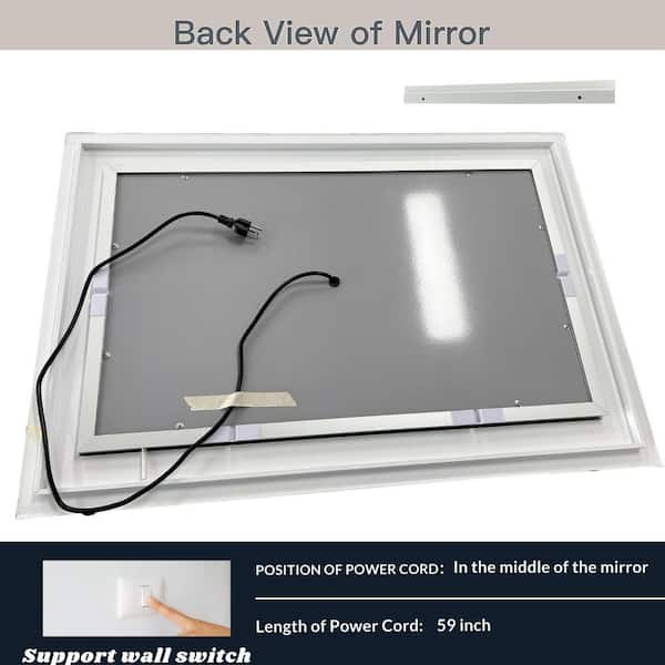 TOOLKISS 36 in. W x 24 in. H Rectangular Framed LED Anti-Fog Wall Bathroom Vanity Mirror in Black with Backlit and Front Light