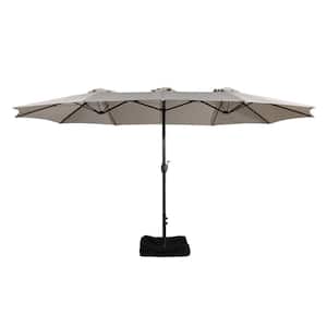 15 ft. Steel Pole Market No Tilt Patio Umbrella with With Plastic Base and Steel Cross Base in Beige