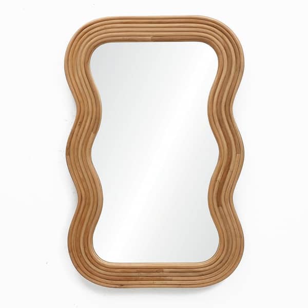 25.75 in. W x 39 in. H Rectangular Natural Cork Wood Wavy Frame Accent Wall Mirror