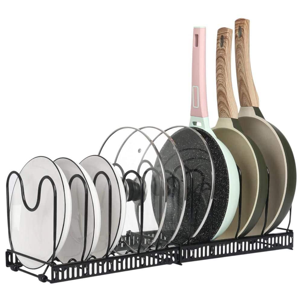 Anqtovp Black Expandable Adjustable Compartment Pot Rack Organizer for ...