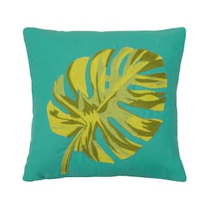 Oasis Teal and Green Floral Down 14 in. x 14 in. Throw Pillow