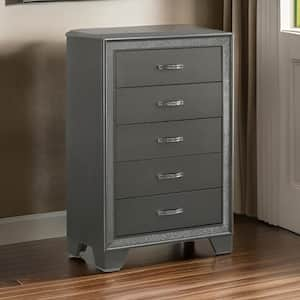 Gray and Chrome 5-Drawers 31.1 in. Dresser Without Mirror