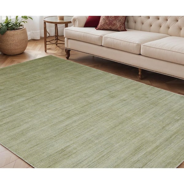 5 ft. x 8 ft. Green and Sage Wool Striped Hand Woven Area Rug