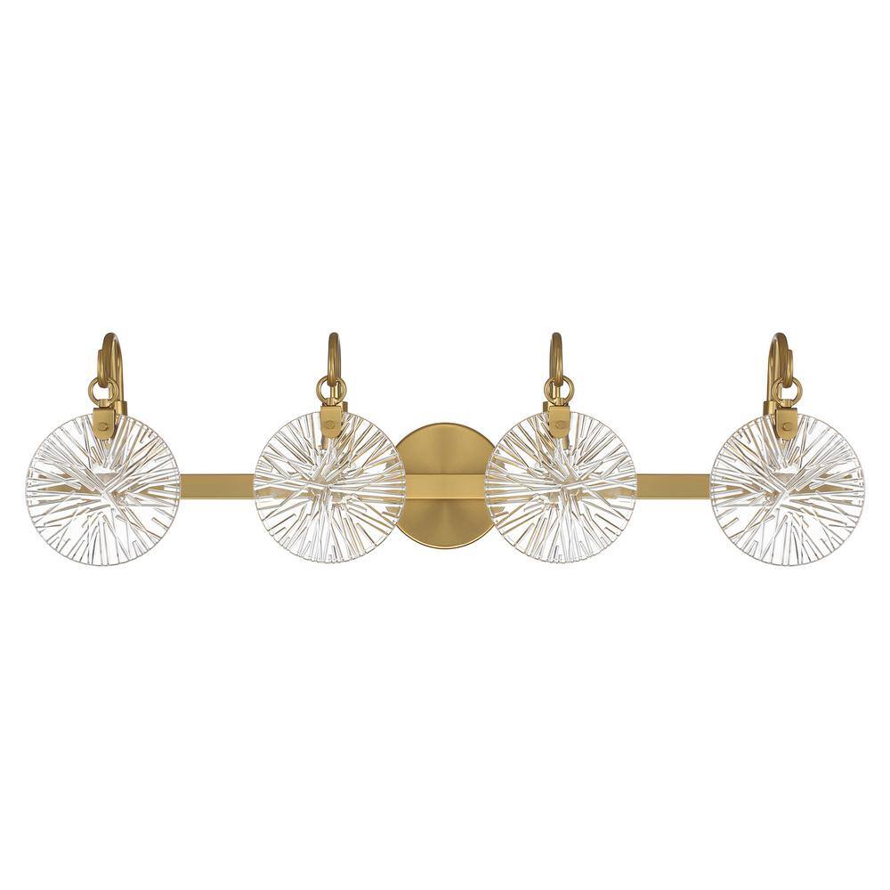 Warm Brass 4-Light Bathroom Vanity with Clear Starburst Glass Shades