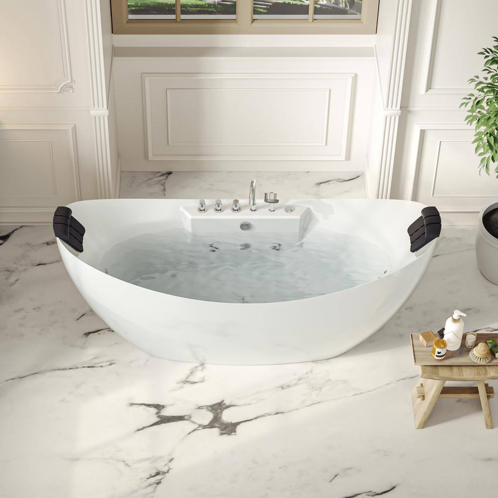 67'' White Acrylic Freestanding Whirlpool Bathtub with Faucet