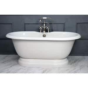 60 in. AcraStone Acrylic Double Pedestal Flatbottom Non-Whirlpool Bathtub and Faucet in Satin Nickel