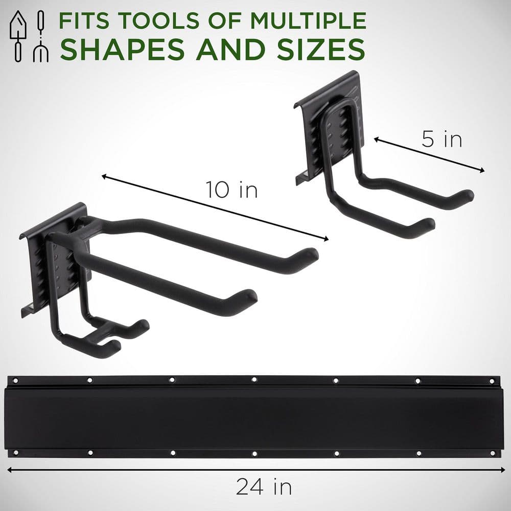 Black Metal Wall Mounted Garage Tool Storage Rack, 8 Piece