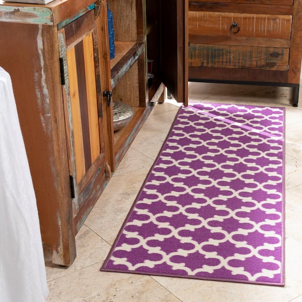 Fancy Moroccan Trellis Non-Slip Runner Rug Rubber Backed (22 x 15