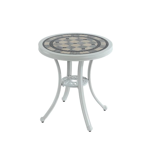 Clihome Round Cast Aluminum Bistro Table in white with Ceramic Top, Waterproof, Durable