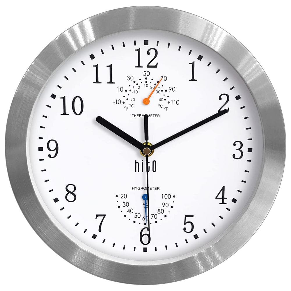Silent Non Ticking Wall Clock 10 in. Sweep Movement Glass Cover Silver Alum