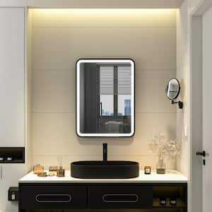 24 in. W x 32 in. H Rectangular Aluminum Framed Wall Mount LED Light Fog Free Bathroom Vanity Mirror in Matte Black