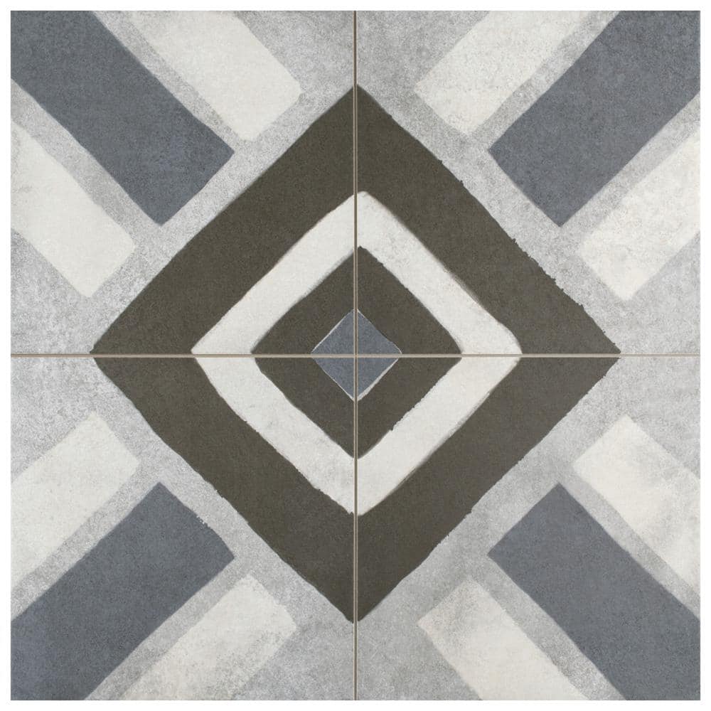 Merola Tile Kings Sena Azul 17-3/4 in. x 17-3/4 in. Porcelain Floor and Wall Tile (11.1 sq. ft./Case), Blue/ Grey and Black / Low Sheen -  FPE18KSA