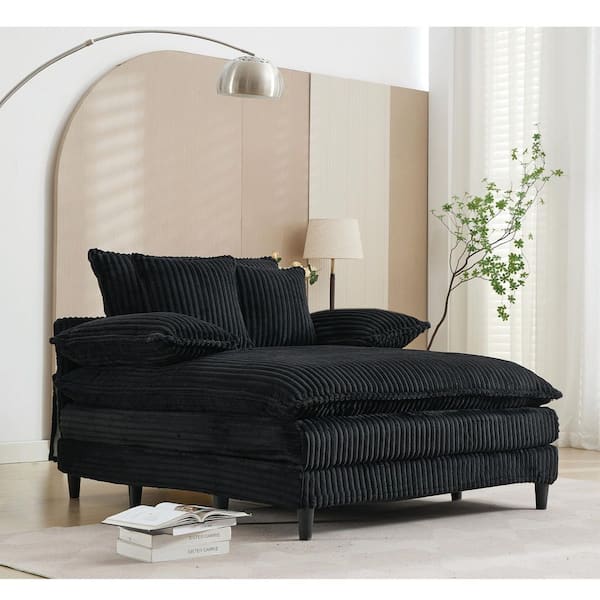 Stanley Modern Black Polyester Chaise Lounge with 4 Adjusted, 2 Pillows