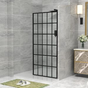 38 in. W x 72 in. H Frameless Fixed Shower Door in Satin Black with Tempered Clear Glass